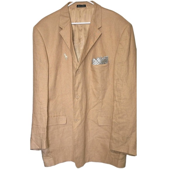 Giovanno Collezione Unom 100% Linen Blazer 48L 3 Button 2 Vent Pony Logo Jacket - Picture 5 of 12